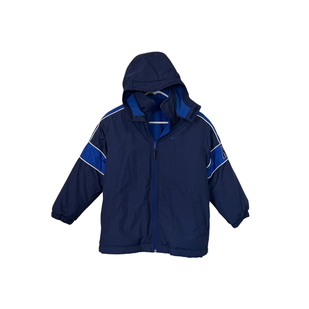 Vintage Nike Blue Colorblock Reversale Fleece Hooded 90s Winter Puffer Jacket, S